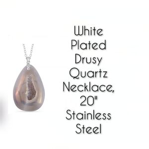 White Plated Drusy Quartz Necklace